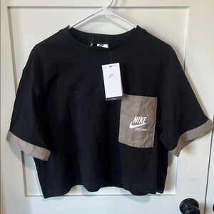 Nike Black and Tan Cropped T-Shirt